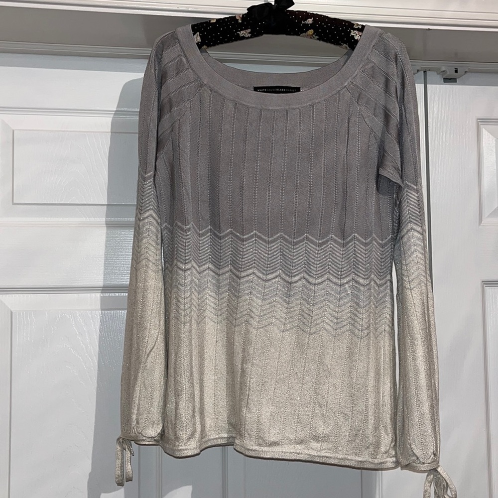 Ombre Chevron Long Sleeve Pointelle Sweater- M